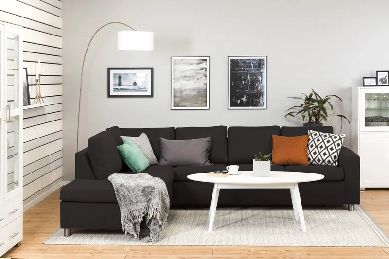 Crazy 4-sits Vänstervänd L-formad Schäslongsoffa i Tyg - Antracit - Möbler - Soffa - Divansoffor & schäslongsoffa - 3 sits soffa med divan