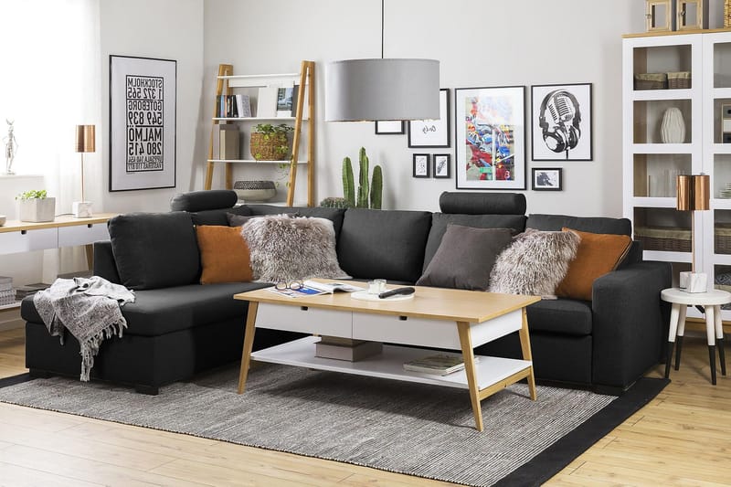 Crazy 4-sits Vänstervänd L-formad Schäslongsoffa i Tyg - Antracit - Möbler - Soffa - Divansoffor & schäslongsoffa - 3 sits soffa med divan