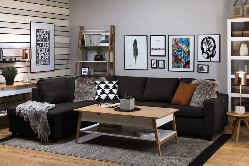 Crazy 4-sits Vänstervänd L-formad Schäslongsoffa i Tyg - Antracit - Möbler - Soffa - Divansoffor & schäslongsoffa - 3 sits soffa med divan