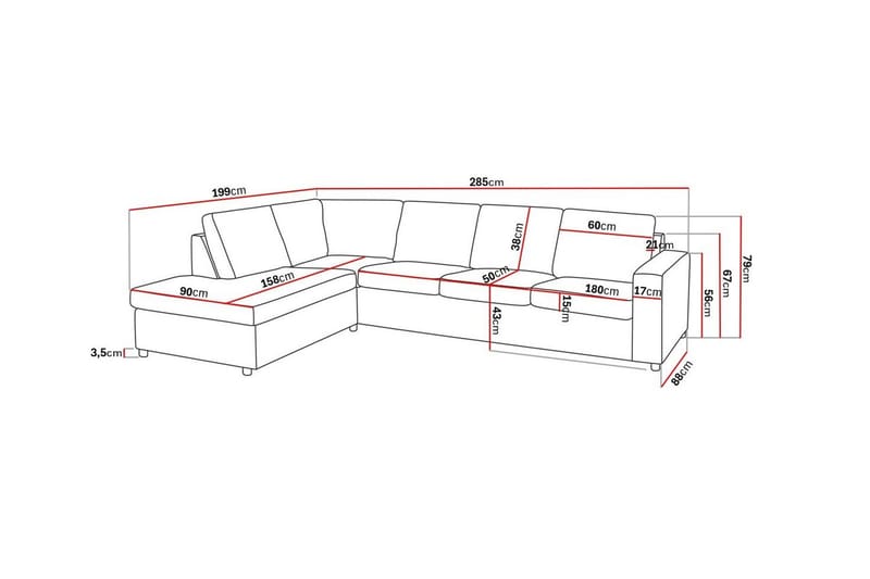 Crazy 4-sits Vänstervänd L-formad Schäslongsoffa i Tyg - Antracit - Möbler - Soffa - Divansoffor & schäslongsoffa - 3 sits soffa med divan