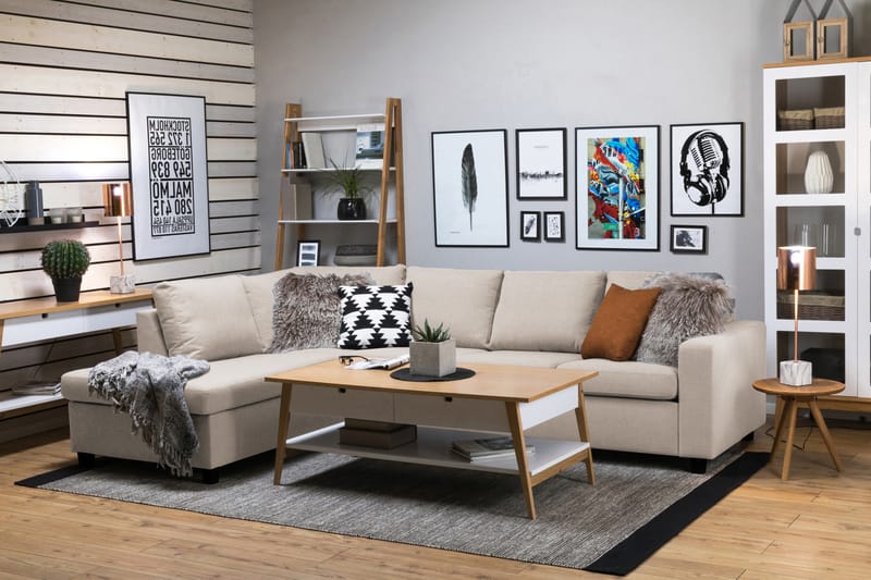 Crazy 4-sits Vänstervänd L-formad Schäslongsoffa i Tyg - Beige - Möbler - Soffa - Divansoffor & schäslongsoffa