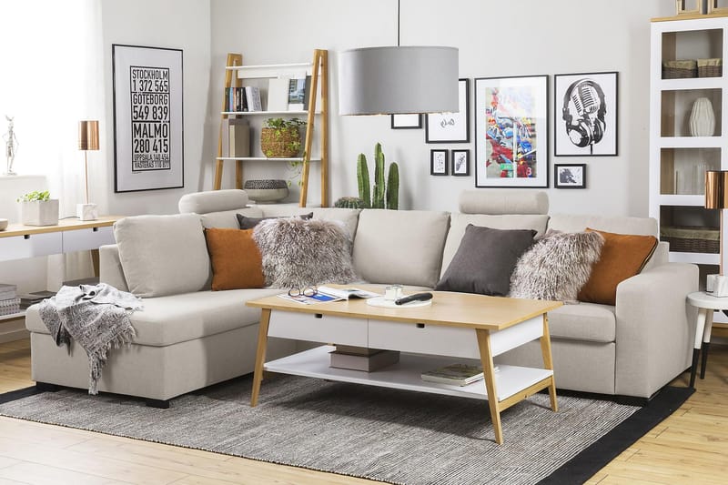 Crazy 4-sits Vänstervänd L-formad Schäslongsoffa i Tyg - Beige - Möbler - Soffa - Divansoffor & schäslongsoffa