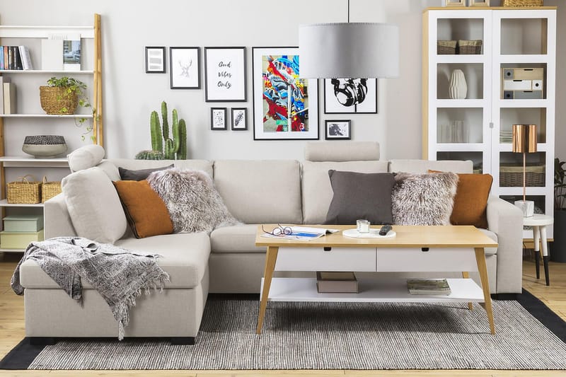 Crazy 4-sits Vänstervänd L-formad Schäslongsoffa i Tyg - Beige - Möbler - Soffa - Divansoffor & schäslongsoffa