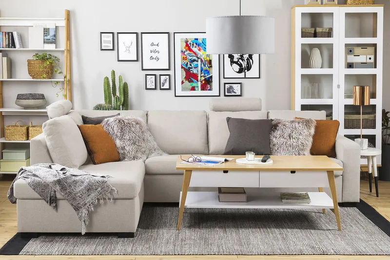 Crazy 4-sits Vänstervänd L-formad Schäslongsoffa i Tyg - Beige - Möbler - Soffa - Divansoffor & schäslongsoffa - 3 sits soffa med divan