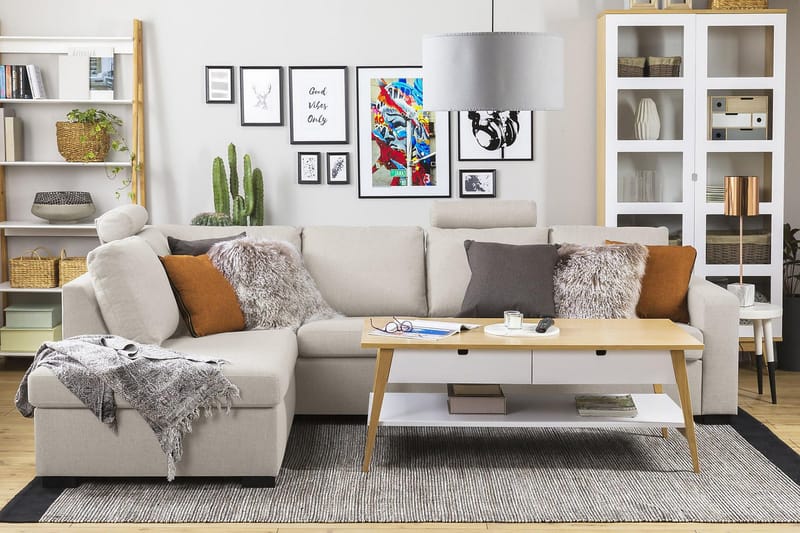 Crazy 4-sits Vänstervänd L-formad Schäslongsoffa i Tyg - Beige - Möbler - Soffa - Divansoffor & schäslongsoffa - 3 sits soffa med divan