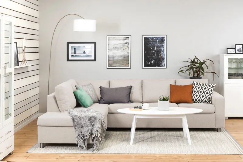 Crazy 4-sits Vänstervänd L-formad Schäslongsoffa i Tyg - Beige - Möbler - Soffa - Divansoffor & schäslongsoffa - 3 sits soffa med divan