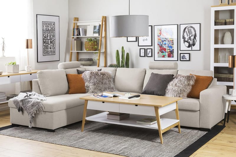 Crazy 4-sits Vänstervänd L-formad Schäslongsoffa i Tyg - Beige - Möbler - Soffa - Divansoffor & schäslongsoffa - 3 sits soffa med divan