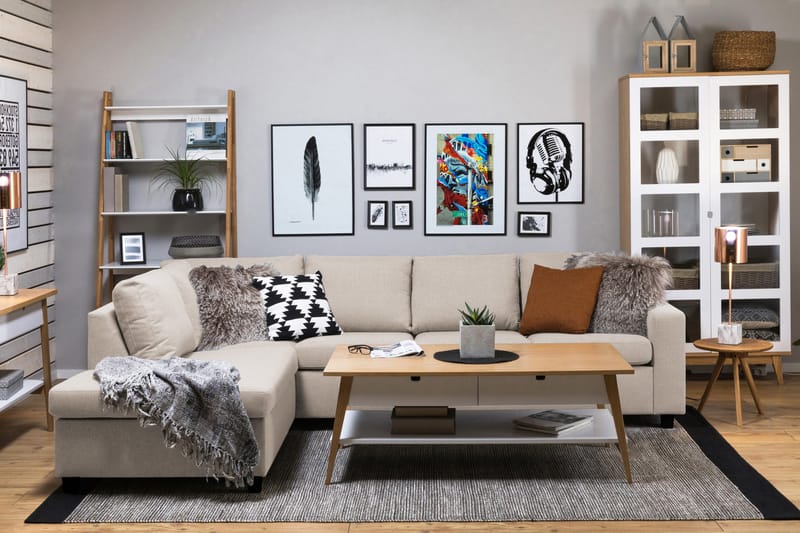 Crazy 4-sits Vänstervänd L-formad Schäslongsoffa i Tyg - Beige - Möbler - Soffa - Divansoffor & schäslongsoffa - 3 sits soffa med divan