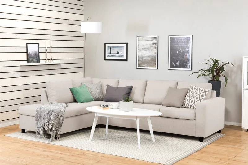 Crazy 4-sits Vänstervänd L-formad Schäslongsoffa i Tyg - Beige - Möbler - Soffa - Divansoffor & schäslongsoffa - 3 sits soffa med divan