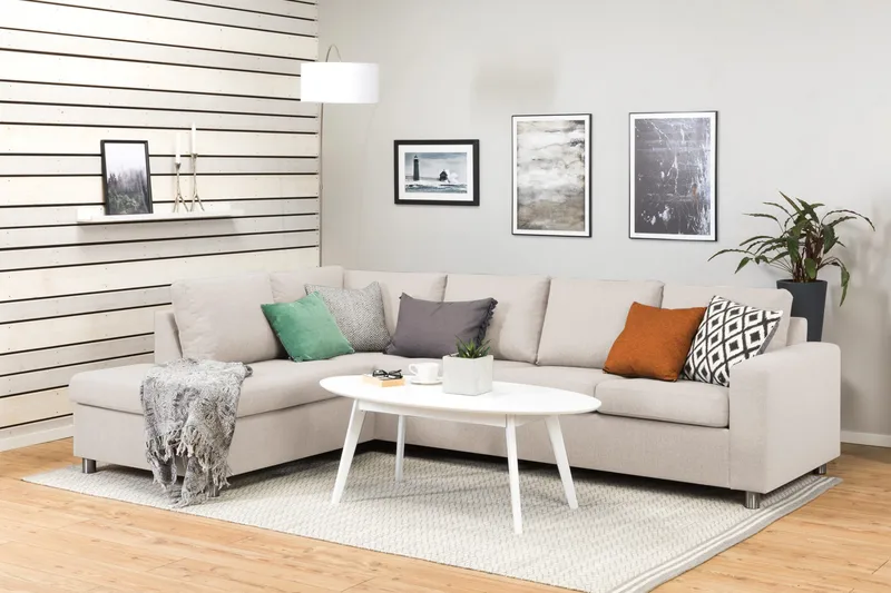 Crazy 4-sits Vänstervänd L-formad Schäslongsoffa i Tyg - Beige - Möbler - Soffa - Divansoffor & schäslongsoffa - 3 sits soffa med divan