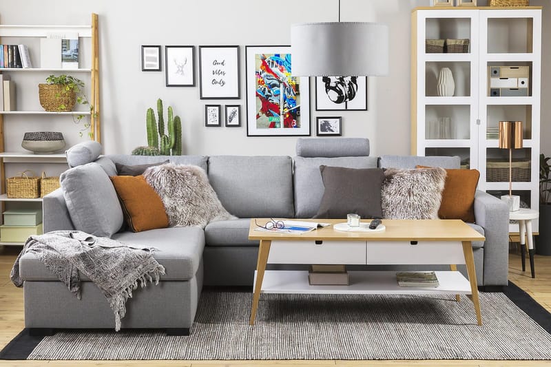 Crazy 4-sits Vänstervänd L-formad Schäslongsoffa i Tyg - Grå - Möbler - Soffa - Divansoffor & schäslongsoffa - 3 sits soffa med divan