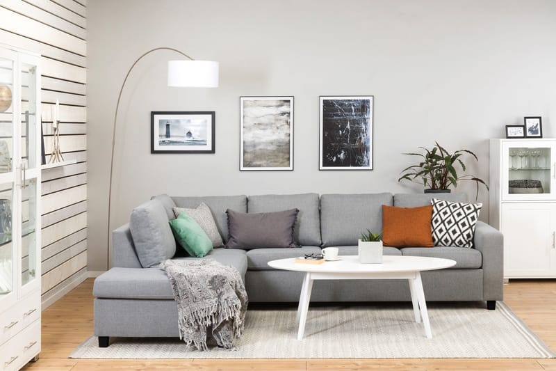 Crazy 4-sits Vänstervänd L-formad Schäslongsoffa i Tyg - Grå - Möbler - Soffa - Divansoffor & schäslongsoffa - 3 sits soffa med divan