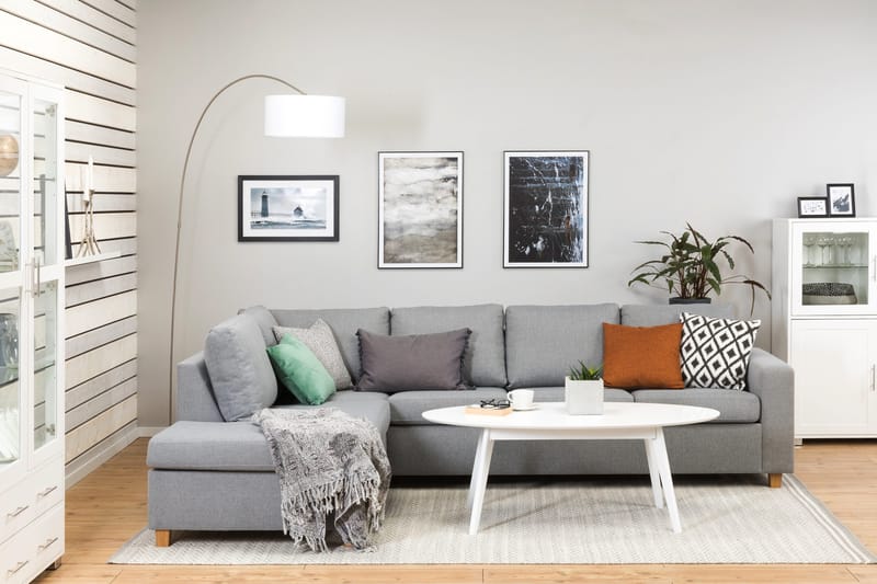 Crazy 4-sits Vänstervänd L-formad Schäslongsoffa i Tyg - Grå - Möbler - Soffa - Divansoffor & schäslongsoffa - 3 sits soffa med divan