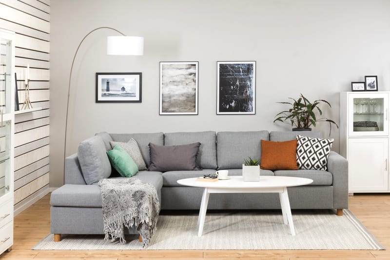 Crazy 4-sits Vänstervänd L-formad Schäslongsoffa i Tyg - Grå - Möbler - Soffa - Divansoffor & schäslongsoffa - 3 sits soffa med divan