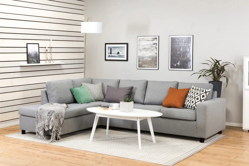 Crazy 4-sits Vänstervänd L-formad Schäslongsoffa i Tyg - Grå - Möbler - Soffa - Divansoffor & schäslongsoffa - 3 sits soffa med divan