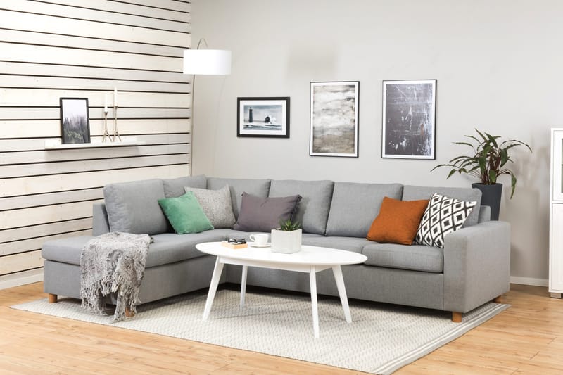 Crazy 4-sits Vänstervänd L-formad Schäslongsoffa i Tyg - Grå - Möbler - Soffa - Divansoffor & schäslongsoffa - 3 sits soffa med divan