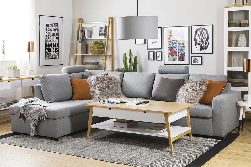 Crazy 4-sits Vänstervänd L-formad Schäslongsoffa i Tyg - Grå - Möbler - Soffa - Divansoffor & schäslongsoffa - 3 sits soffa med divan