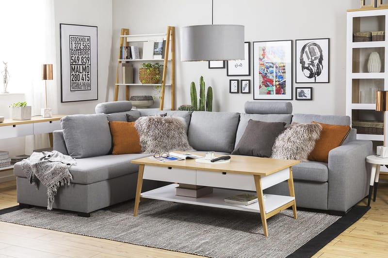 Crazy 4-sits Vänstervänd L-formad Schäslongsoffa i Tyg - Grå - Möbler - Soffa - Divansoffor & schäslongsoffa - 3 sits soffa med divan