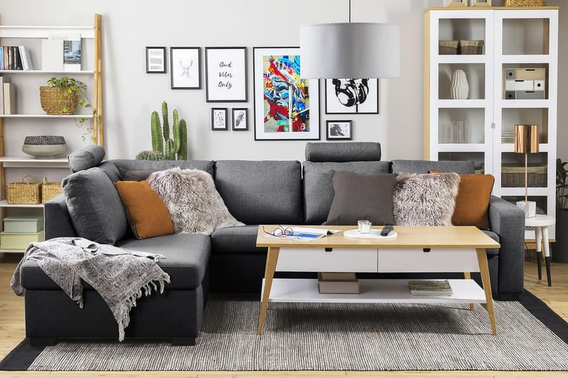 Crazy 4-sits Vänstervänd L-formad Schäslongsoffa i Tyg - Mörkgrå - Möbler - Soffa - Divansoffor & schäslongsoffa - 3 sits soffa med divan