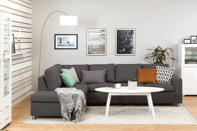 Crazy 4-sits Vänstervänd L-formad Schäslongsoffa i Tyg - Mörkgrå - Möbler - Soffa - Divansoffor & schäslongsoffa - 3 sits soffa med divan