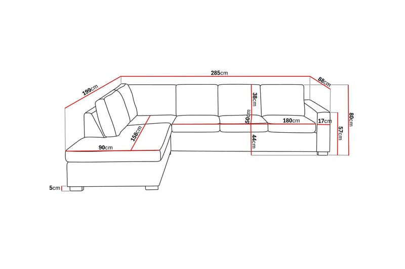 Crazy 4-sits Vänstervänd L-formad Schäslongsoffa i Tyg - Mörkgrå - Möbler - Soffa - Divansoffor & schäslongsoffa - 3 sits soffa med divan