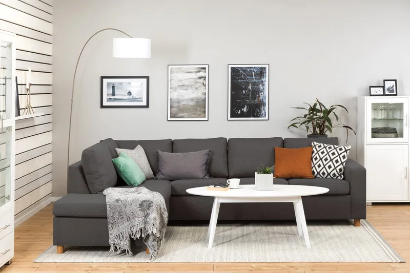 Crazy 4-sits Vänstervänd L-formad Schäslongsoffa i Tyg - Mörkgrå - Möbler - Soffa - Divansoffor & schäslongsoffa - 3 sits soffa med divan
