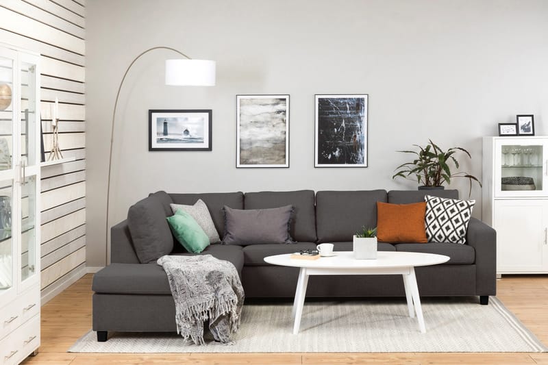 Crazy 4-sits Vänstervänd L-formad Schäslongsoffa i Tyg - Mörkgrå - Möbler - Soffa - Divansoffor & schäslongsoffa - 3 sits soffa med divan