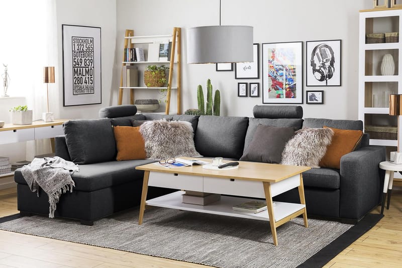 Crazy 4-sits Vänstervänd L-formad Schäslongsoffa i Tyg - Mörkgrå - Möbler - Soffa - Divansoffor & schäslongsoffa - 3 sits soffa med divan