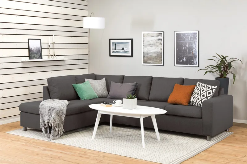 Crazy 4-sits Vänstervänd L-formad Schäslongsoffa i Tyg - Mörkgrå - Möbler - Soffa - Divansoffor & schäslongsoffa - 3 sits soffa med divan