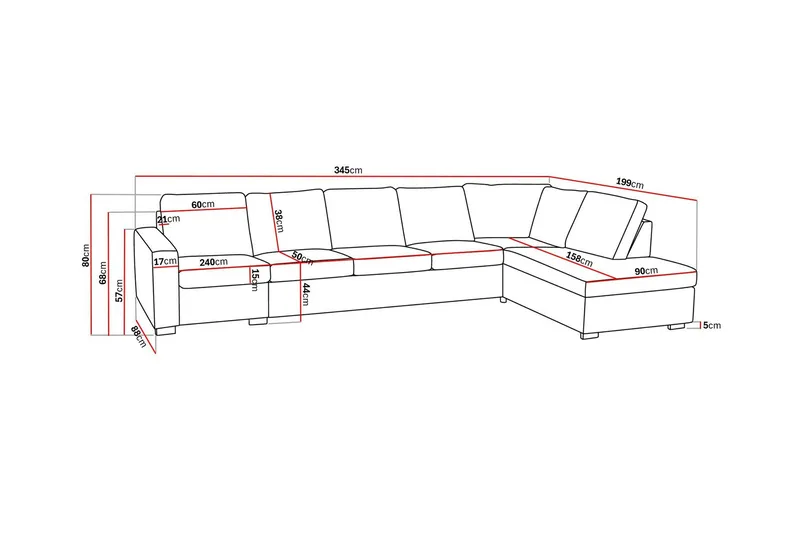 Crazy 5-sits Högervänd L-formad Schäslongsoffa i Konstläder - Svart - Möbler - Soffa - Divansoffor & schäslongsoffa - 4 sits soffa med divan