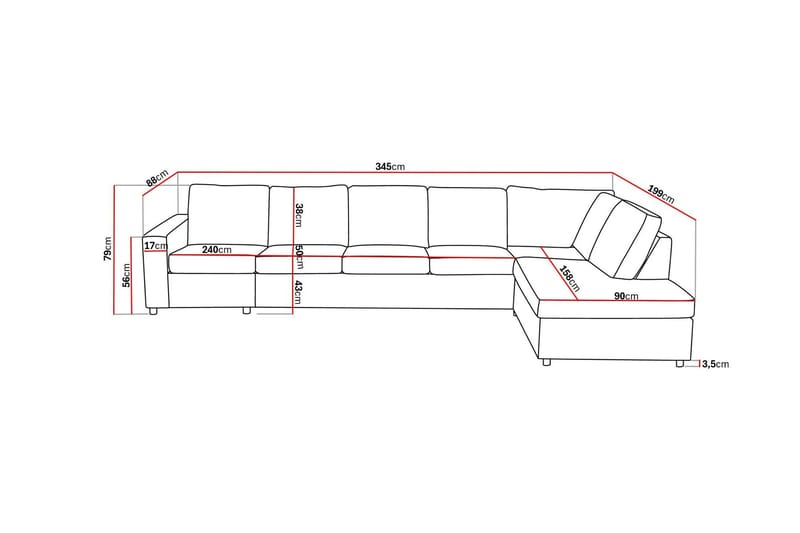 Crazy 5-sits Högervänd L-formad Schäslongsoffa i Tyg - Antracit - Möbler - Soffa - Divansoffor & schäslongsoffa
