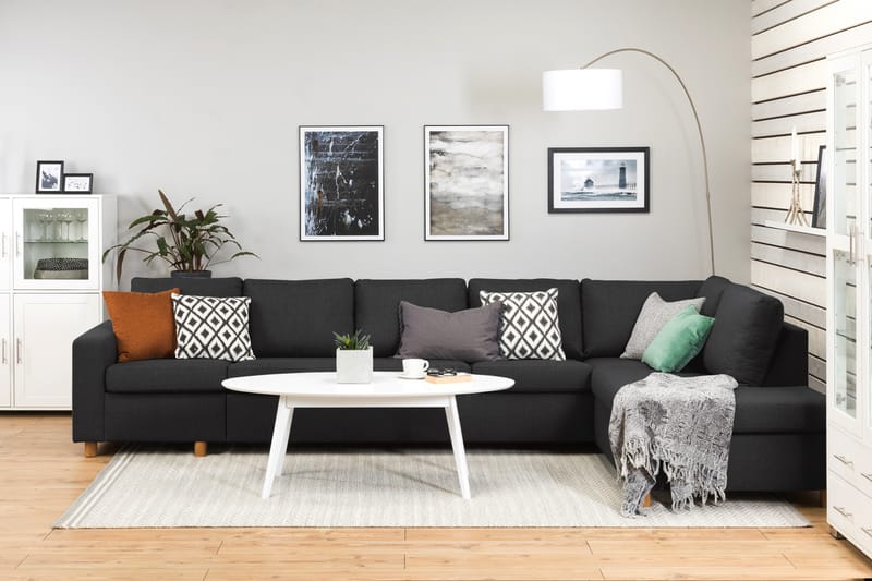 Crazy 5-sits Högervänd L-formad Schäslongsoffa i Tyg - Antracit - Möbler - Soffa - Divansoffor & schäslongsoffa