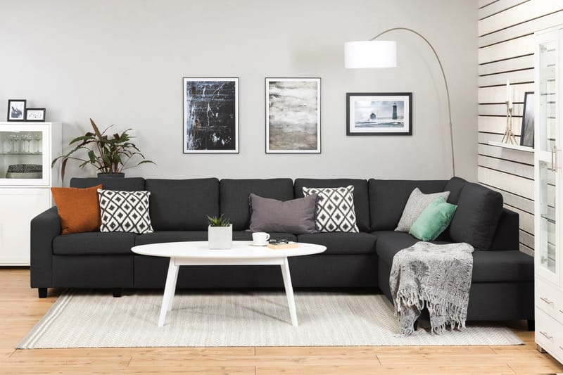 Crazy 5-sits Högervänd L-formad Schäslongsoffa i Tyg - Antracit - Möbler - Soffa - Divansoffor & schäslongsoffa - 4 sits soffa med divan