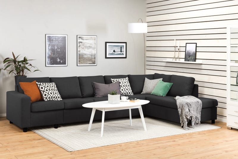 Crazy 5-sits Högervänd L-formad Schäslongsoffa i Tyg - Antracit - Möbler - Soffa - Divansoffor & schäslongsoffa - 4 sits soffa med divan