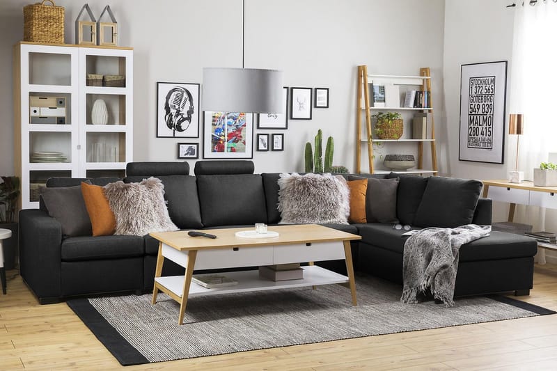 Crazy 5-sits Högervänd L-formad Schäslongsoffa i Tyg - Antracit - Möbler - Soffa - Divansoffor & schäslongsoffa - 4 sits soffa med divan