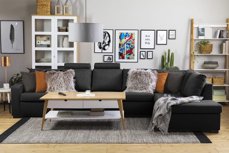 Crazy 5-sits Högervänd L-formad Schäslongsoffa i Tyg - Antracit - Möbler - Soffa - Divansoffor & schäslongsoffa - 4 sits soffa med divan