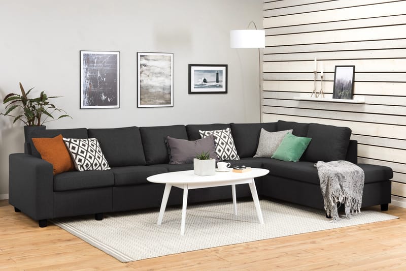 Crazy 5-sits Högervänd L-formad Schäslongsoffa i Tyg - Antracit - Möbler - Soffa - Divansoffor & schäslongsoffa - 4 sits soffa med divan