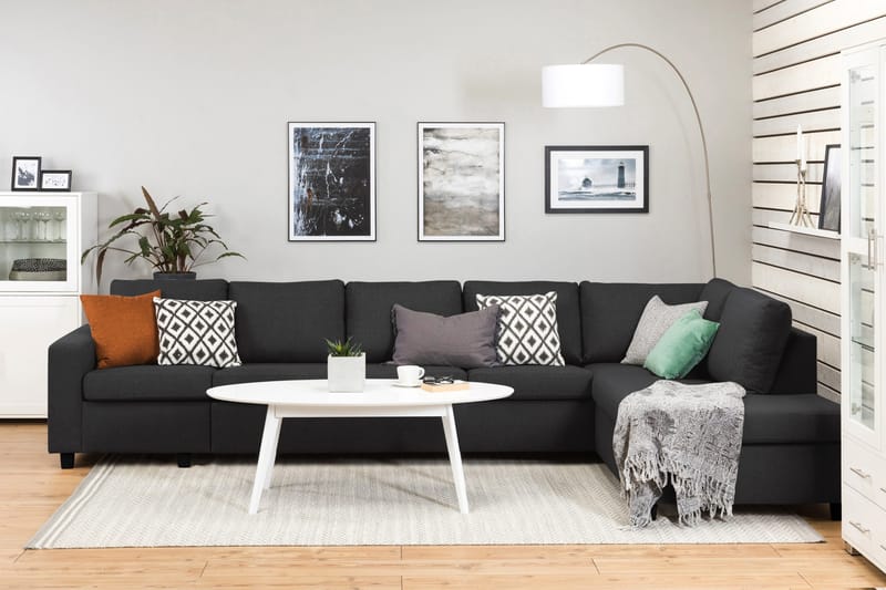 Crazy 5-sits Högervänd L-formad Schäslongsoffa i Tyg - Antracit - Möbler - Soffa - Divansoffor & schäslongsoffa - 4 sits soffa med divan