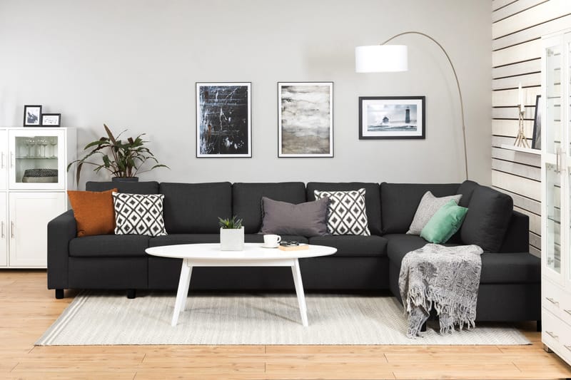 Crazy 5-sits Högervänd L-formad Schäslongsoffa i Tyg - Antracit - Möbler - Soffa - Divansoffor & schäslongsoffa - 4 sits soffa med divan