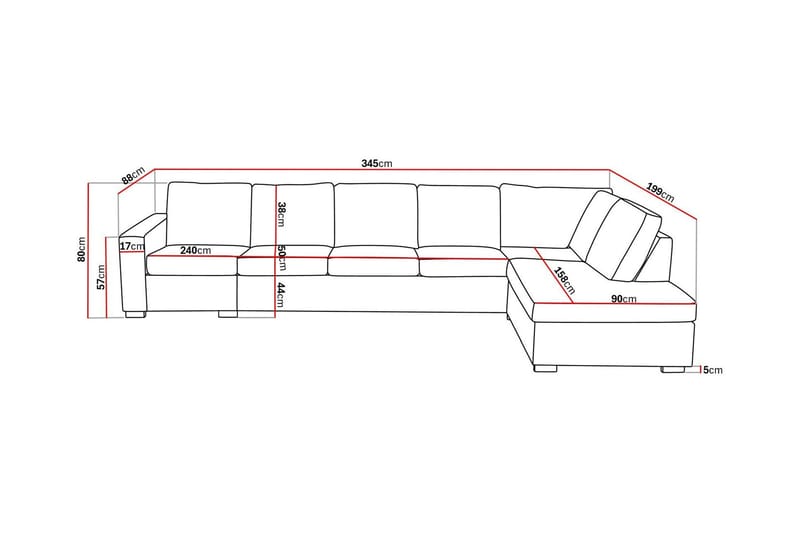 Crazy 5-sits Högervänd L-formad Schäslongsoffa i Tyg - Grå - Möbler - Soffa - Divansoffor & schäslongsoffa - 4 sits soffa med divan