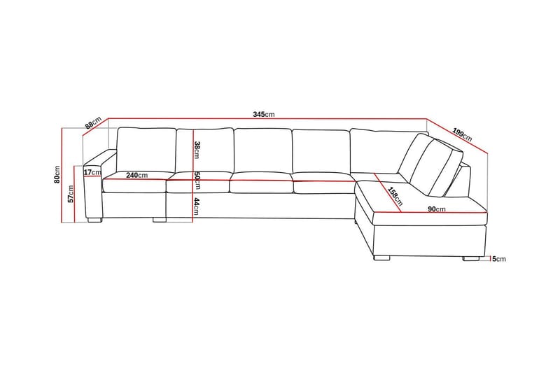 Crazy 5-sits Högervänd L-formad Schäslongsoffa i Tyg - Grå - Möbler - Soffa - Divansoffor & schäslongsoffa - 4 sits soffa med divan