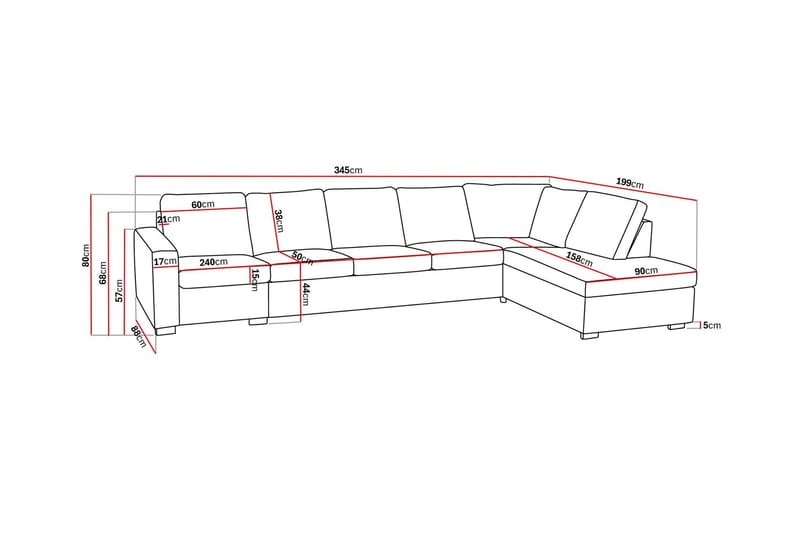 Crazy 5-sits Högervänd L-formad Schäslongsoffa i Tyg - Grå - Möbler - Soffa - Divansoffor & schäslongsoffa - 4 sits soffa med divan