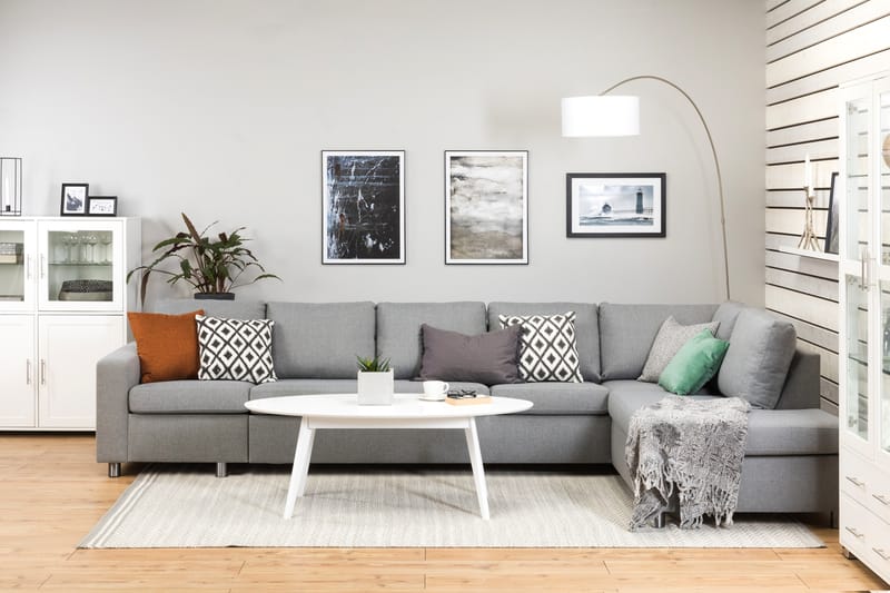 Crazy 5-sits Högervänd L-formad Schäslongsoffa i Tyg - Grå - Möbler - Soffa - Divansoffor & schäslongsoffa