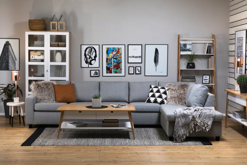 Crazy 5-sits Högervänd L-formad Schäslongsoffa i Tyg - Grå - Möbler - Soffa - Divansoffor & schäslongsoffa - 4 sits soffa med divan