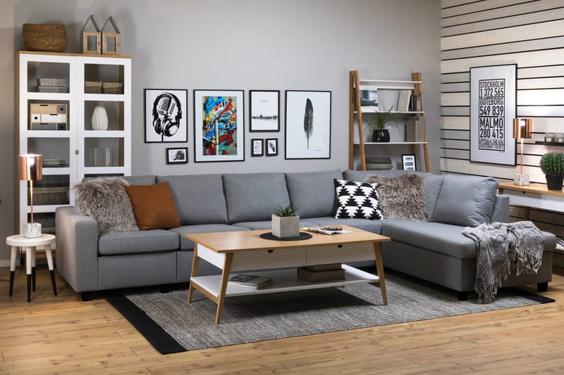 Crazy 5-sits Högervänd L-formad Schäslongsoffa i Tyg - Grå - Möbler - Soffa - Divansoffor & schäslongsoffa - 4 sits soffa med divan