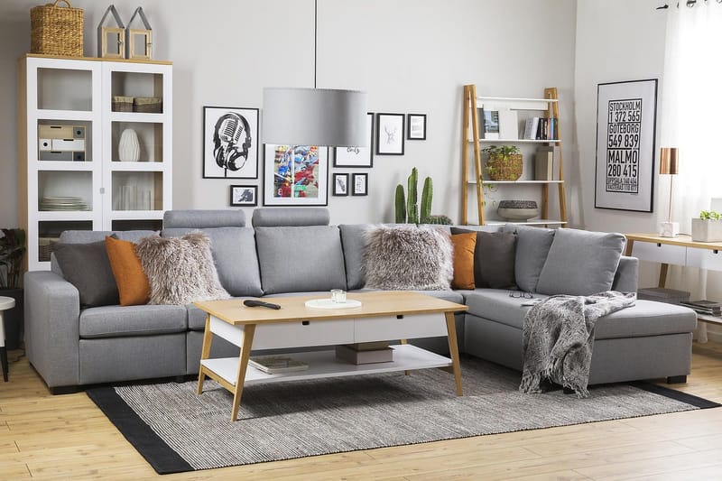 Crazy 5-sits Högervänd L-formad Schäslongsoffa i Tyg - Grå - Möbler - Soffa - Divansoffor & schäslongsoffa - 4 sits soffa med divan