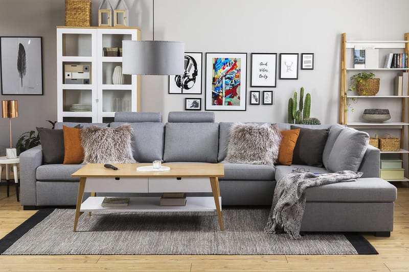 Crazy 5-sits Högervänd L-formad Schäslongsoffa i Tyg - Grå - Möbler - Soffa - Divansoffor & schäslongsoffa - 4 sits soffa med divan