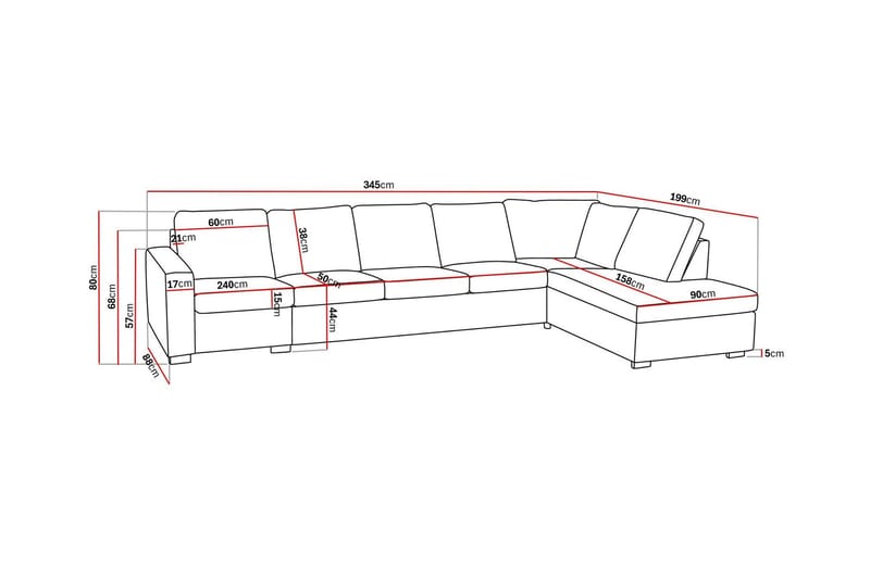 Crazy 5-sits Högervänd L-formad Schäslongsoffa i Tyg - Grå - Möbler - Soffa - Divansoffor & schäslongsoffa - 4 sits soffa med divan