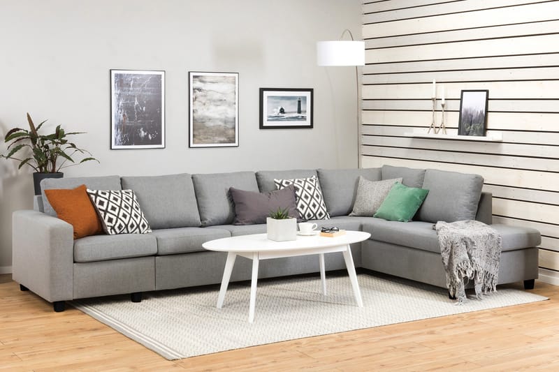 Crazy 5-sits Högervänd L-formad Schäslongsoffa i Tyg - Grå - Möbler - Soffa - Divansoffor & schäslongsoffa - 4 sits soffa med divan