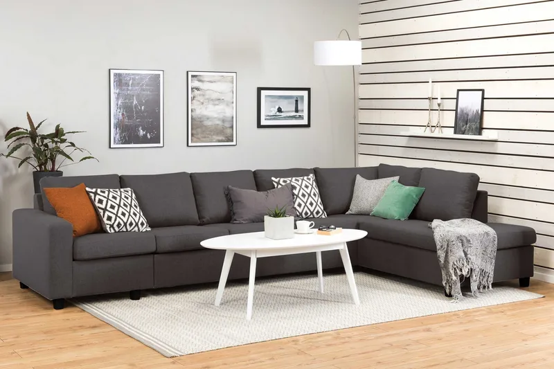 Crazy 5-sits Högervänd L-formad Schäslongsoffa i Tyg - Mörkgrå - Möbler - Soffa - Divansoffor & schäslongsoffa - 4 sits soffa med divan